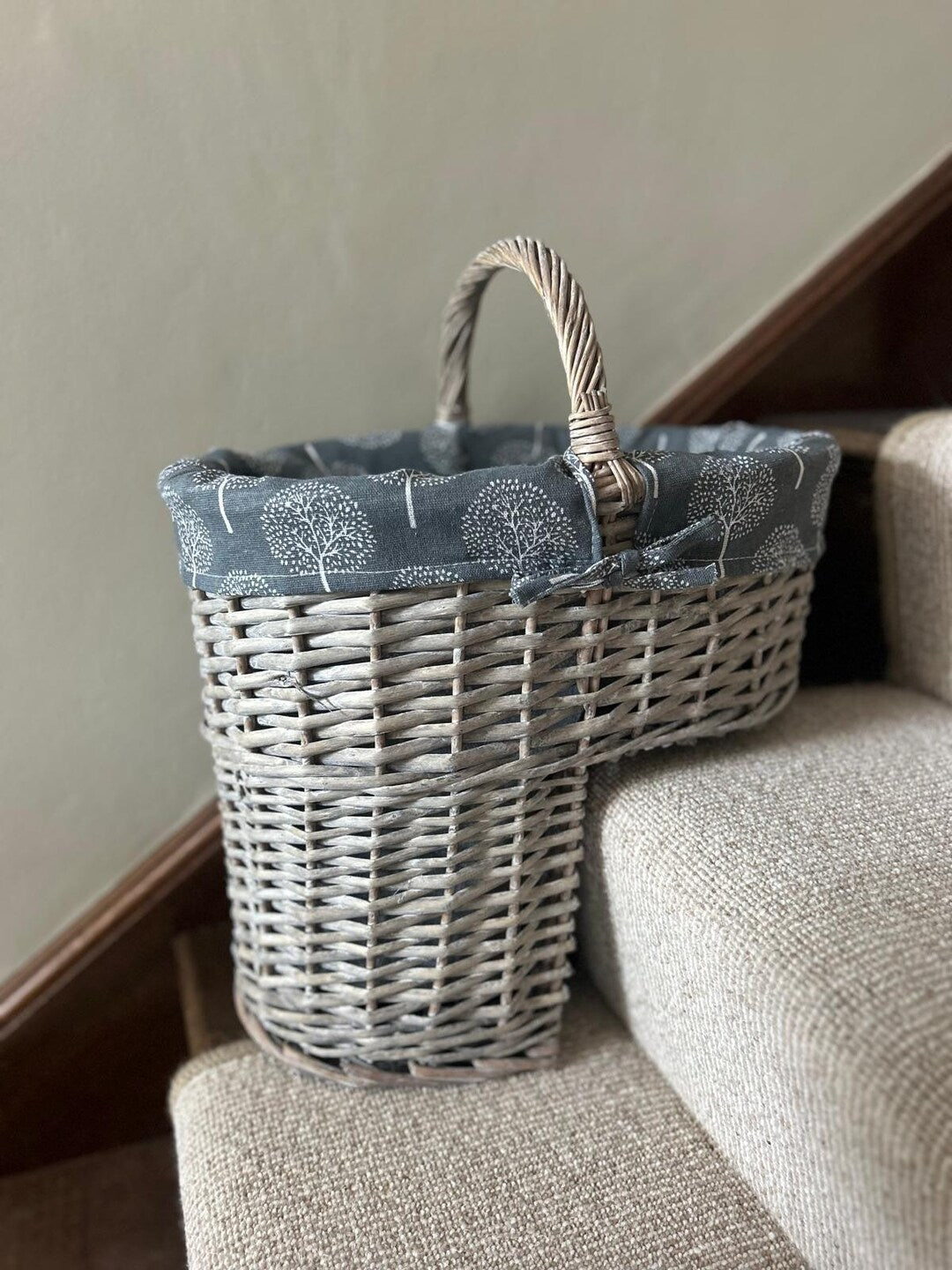 Grey-wash Wicker Stair Basket With Mulberry Tree Liner Tidy Storage Stairs Hall - Etsy UK