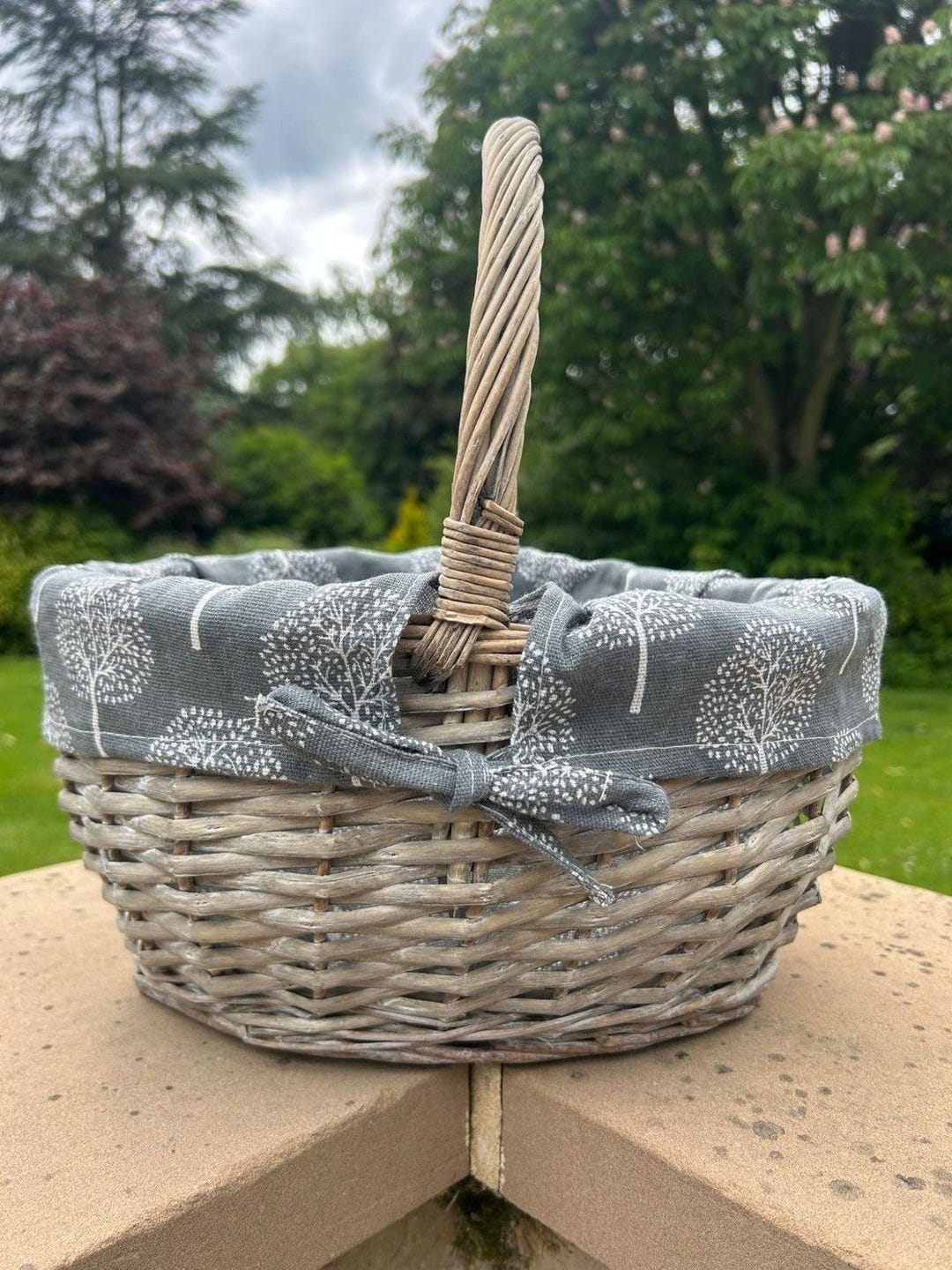 Grey Wicker Shopper Shopping Basket With Mulberry Tree Liner Storage Farmshop