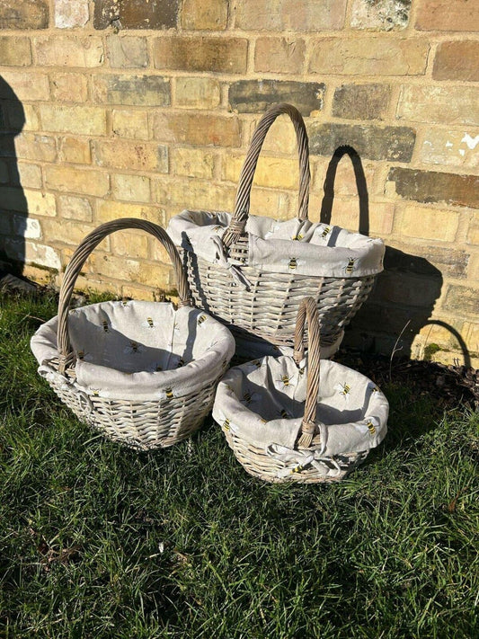 Grey-wash Wicker Shopper Shopping Basket With Bee Liner Storage Farmshop Hamper - Etsy UK